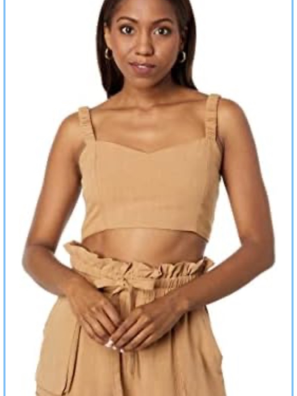 Lost + Wander Tan Square-Neck Crop Top with Adjustable Straps